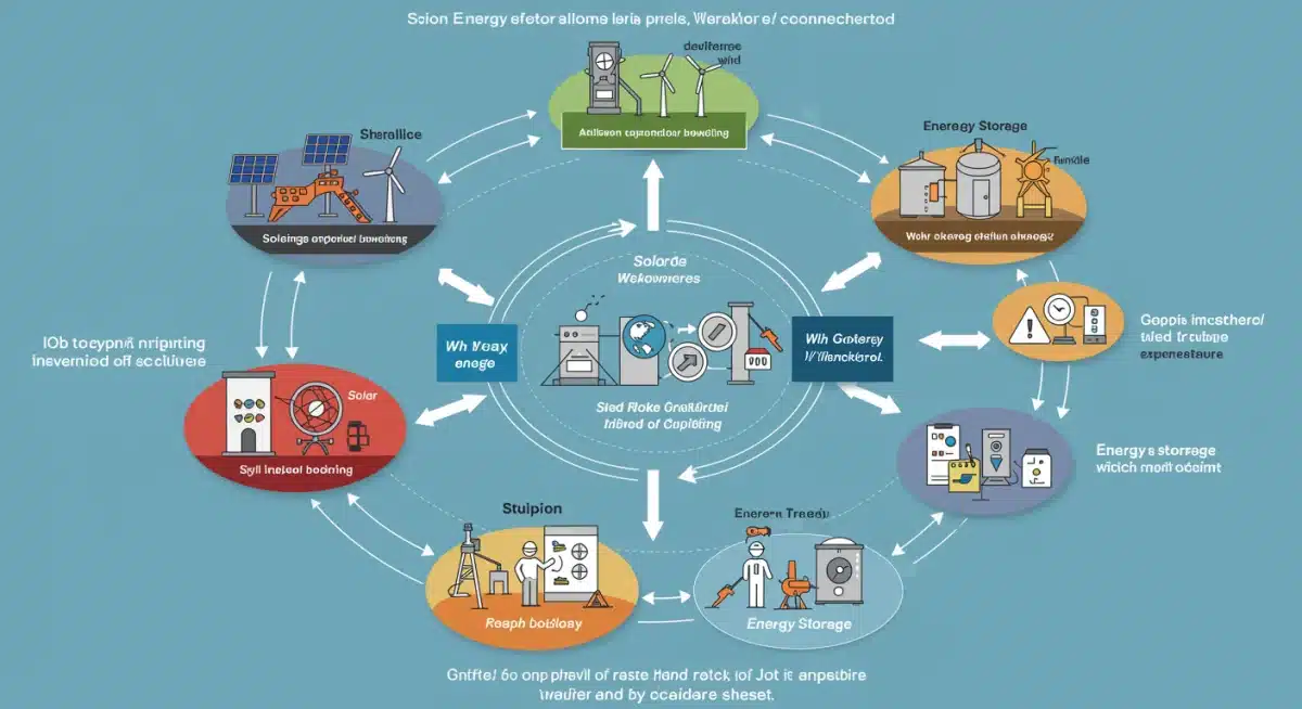 Infographic showing interconnected clean energy sectors and workforce skills