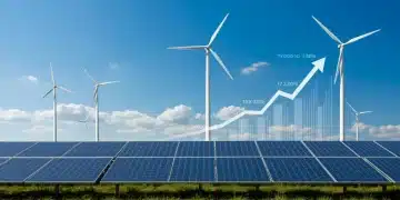 Solar panels and wind turbines symbolizing clean energy growth and financial tax benefits.