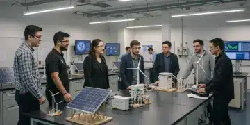 Students and instructors training with clean energy technologies