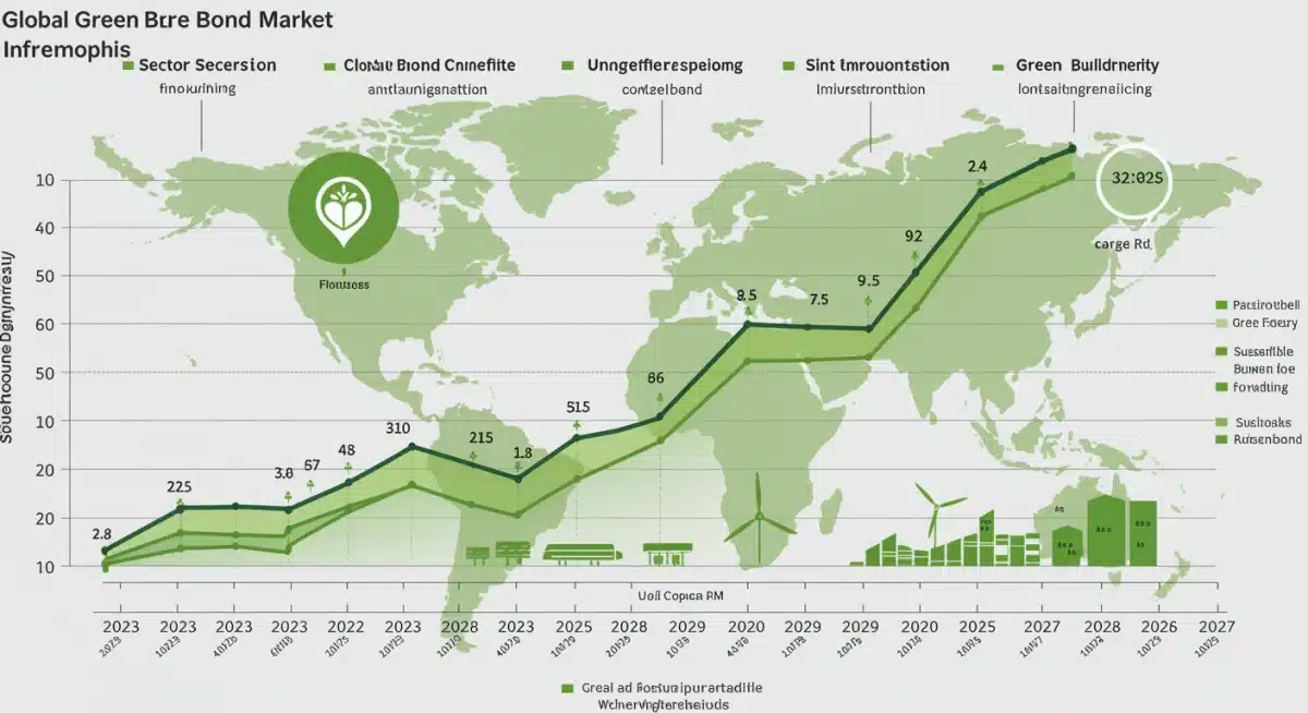 Infographic showing green bond market growth and clean energy sector investments