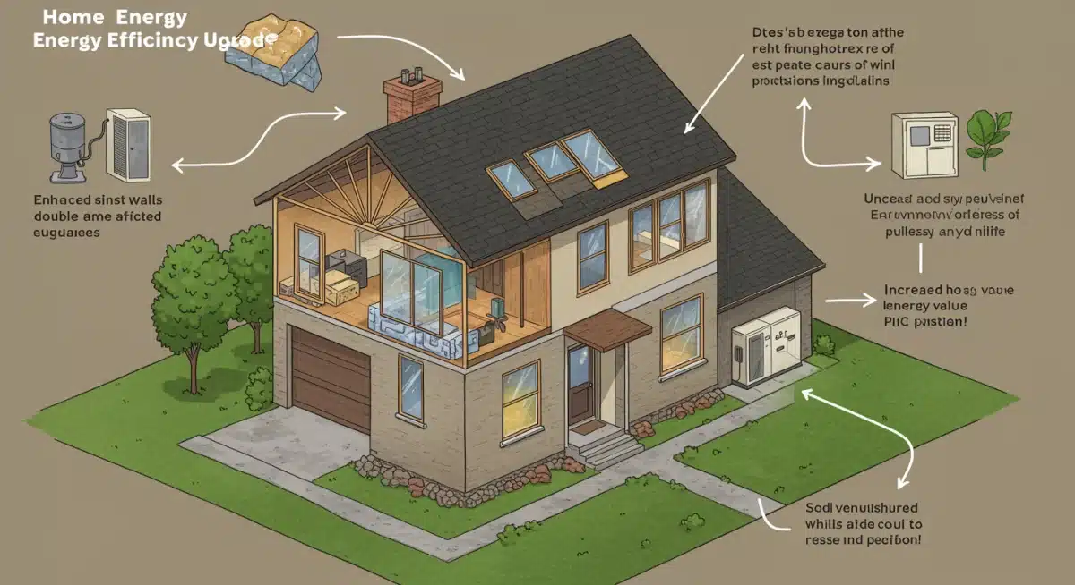 Infographic showing home energy efficiency improvements and associated cost savings.