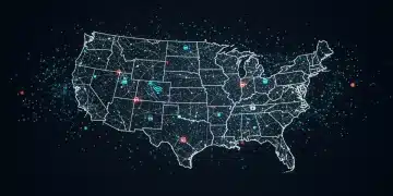 Digital representation of a modernized US electrical grid with glowing connections