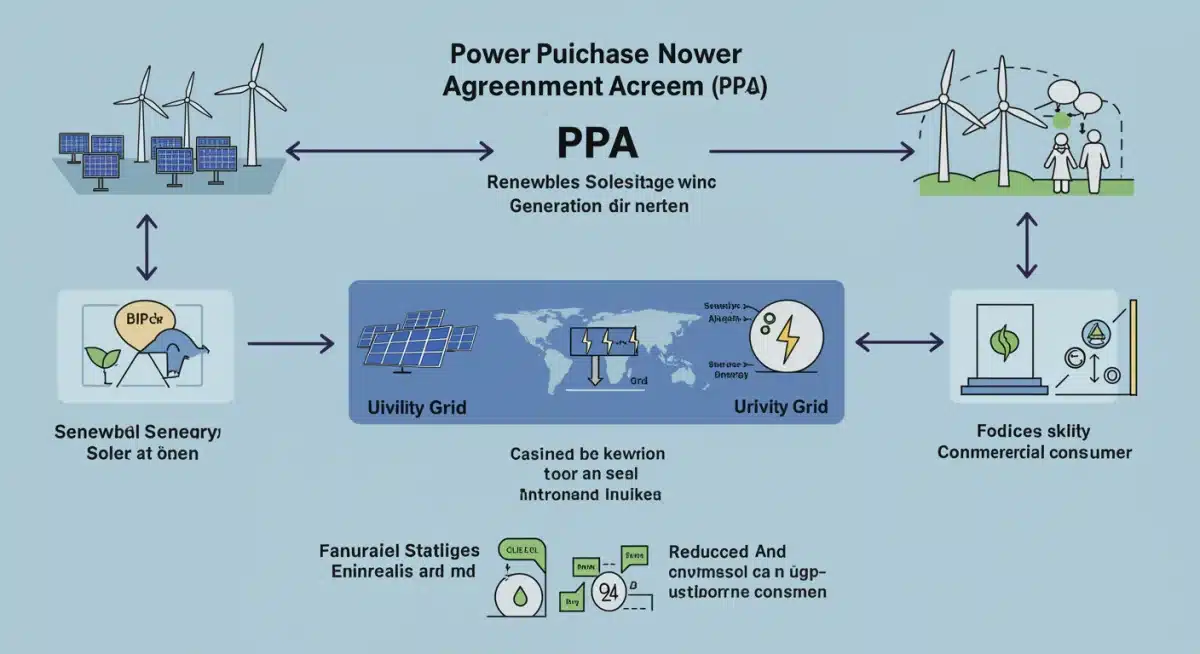 Infographic detailing the financial and operational flow of a Power Purchase Agreement