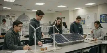Students learning about renewable energy in a classroom, symbolizing clean energy education policy shifts.