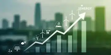 Clean energy job growth chart with renewable technology icons