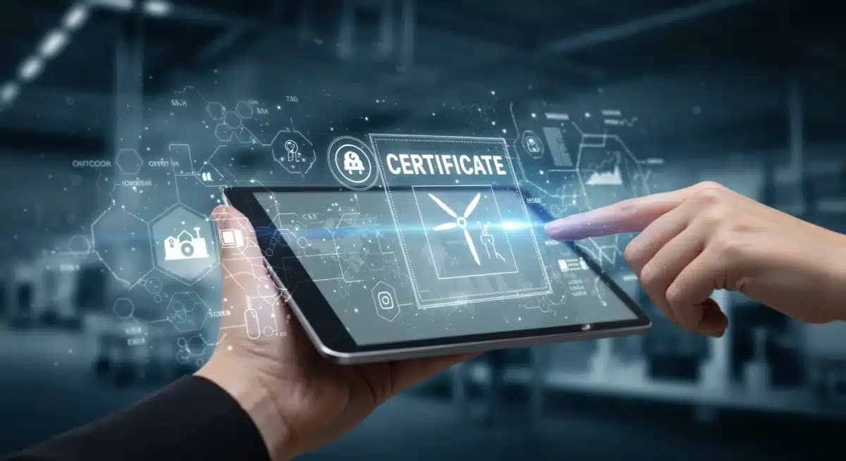 Digital clean energy certification on a tablet, showcasing modern training.