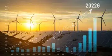 Modern clean energy infrastructure project with financial overlay for ROI and interest rates