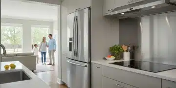 Modern kitchen with energy-efficient appliances, showcasing a sustainable home