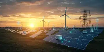 Modern power grid with integrated renewable energy sources like solar and wind