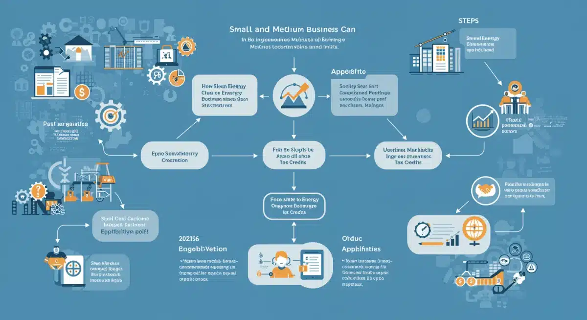 Infographic detailing the application process for 2026 clean energy tax credits for SMEs.