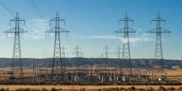 High-voltage power lines spanning diverse landscapes, symbolizing FERC's new transmission guidelines and their widespread impact across US states.