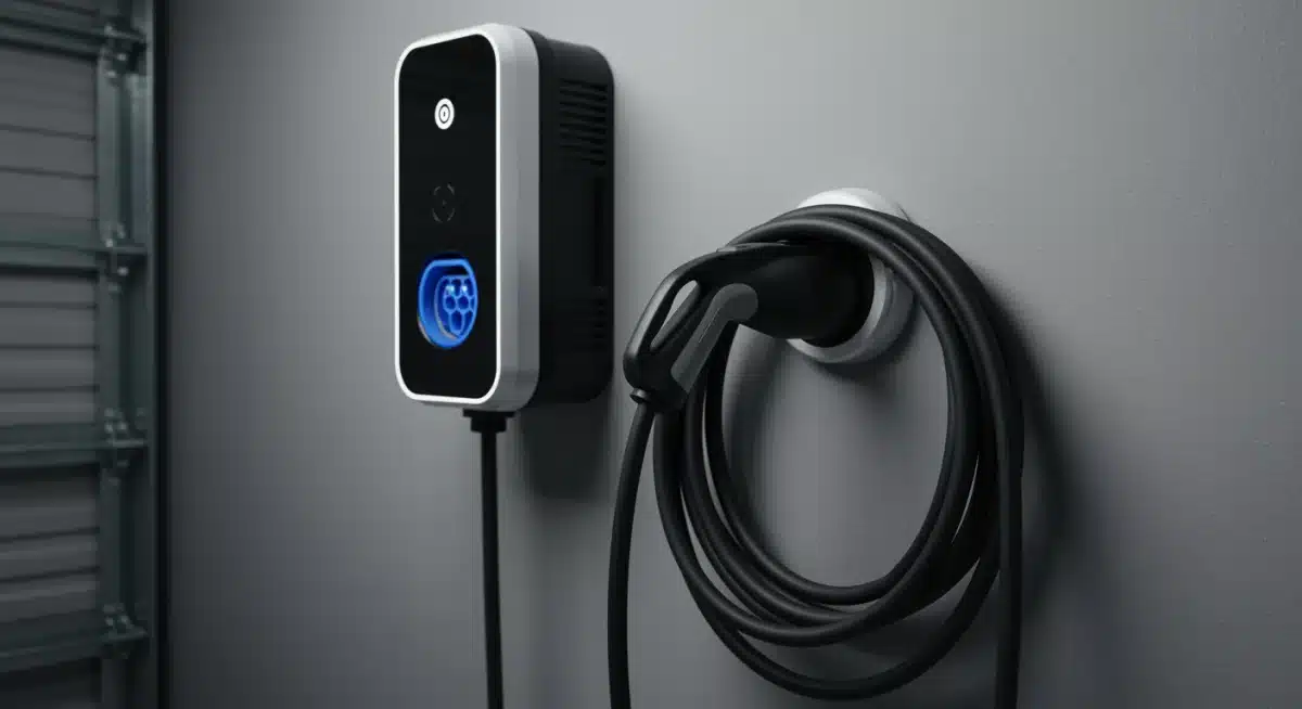 Residential electric vehicle charging unit installation for home use.