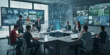 Diverse individuals learning about clean energy technologies in an interactive classroom setting.