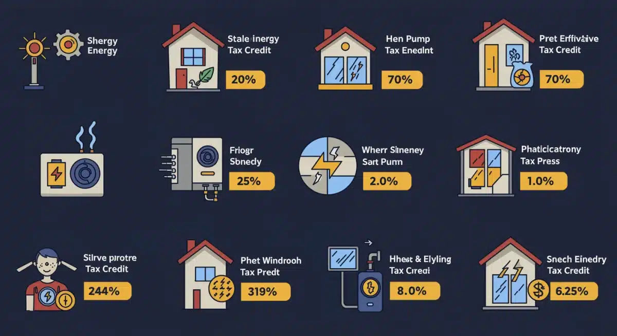 Infographic showing eligible clean energy home improvements and their tax credit percentages.