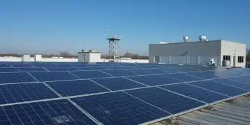 Commercial rooftop solar panels generating clean energy