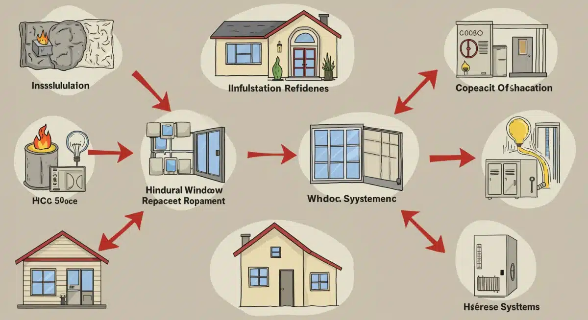 Infographic showing home energy efficiency upgrades and associated federal rebates.
