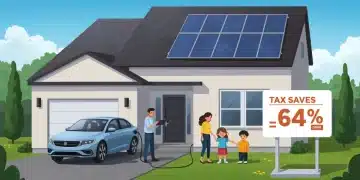 Family benefiting from clean energy tax credits with solar home and EV