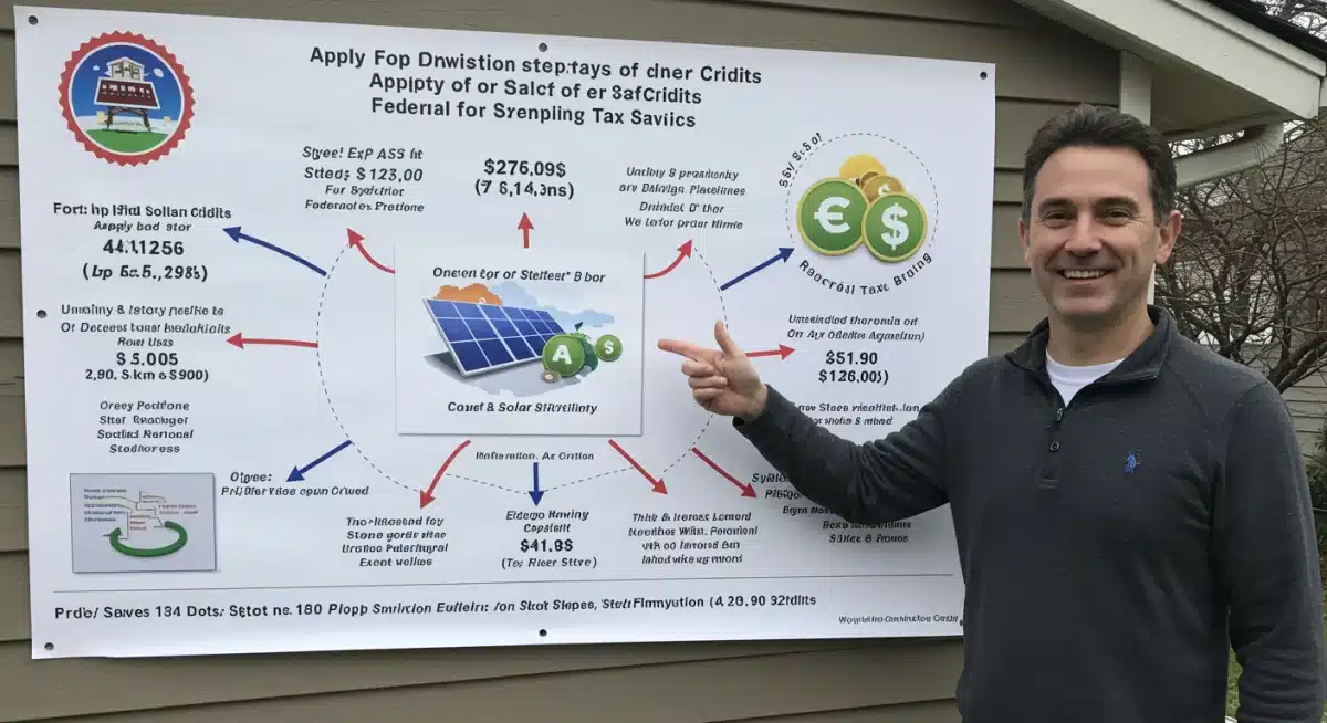 Homeowner reviewing federal solar tax credit application process diagram.