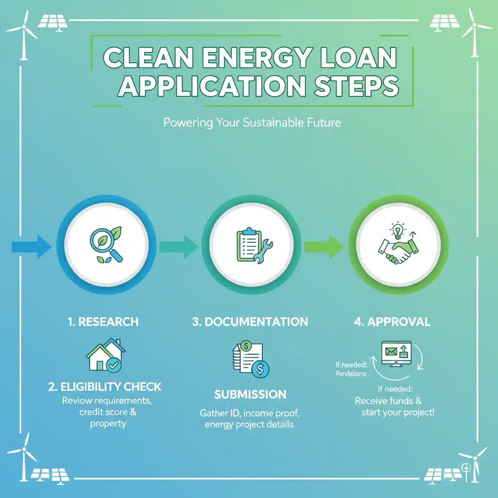 Infographic showing steps to apply for a clean energy loan