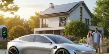 Electric vehicle charging at home with a modern charging station, showcasing convenience and sustainability.