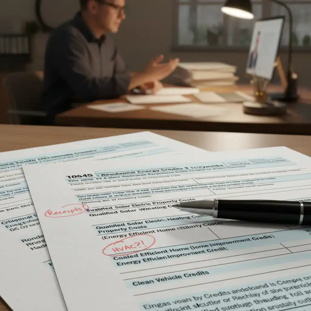 IRS tax form with a pen, emphasizing the documentation needed for claiming tax credits.