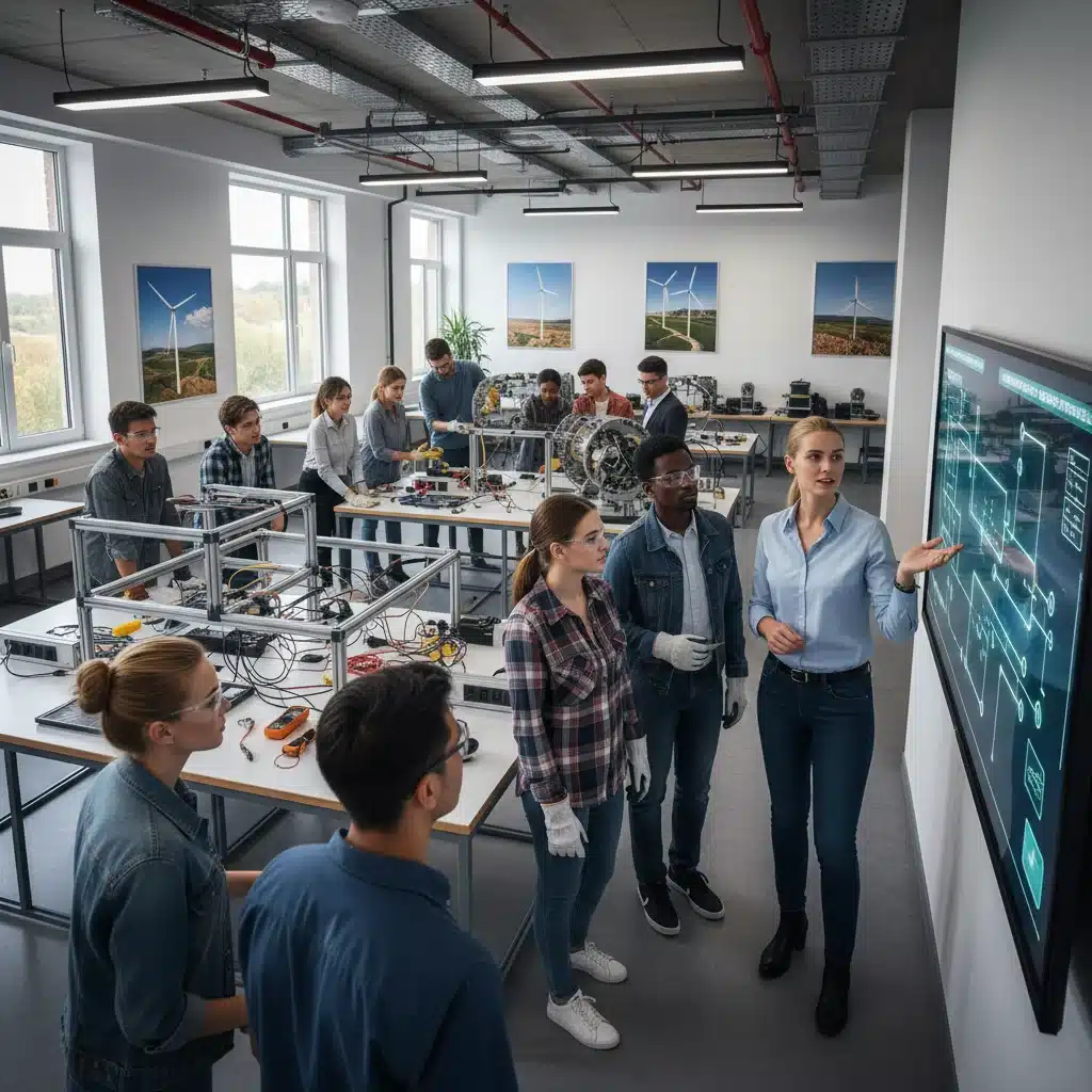 Students learning renewable energy technology in a modern classroom setting