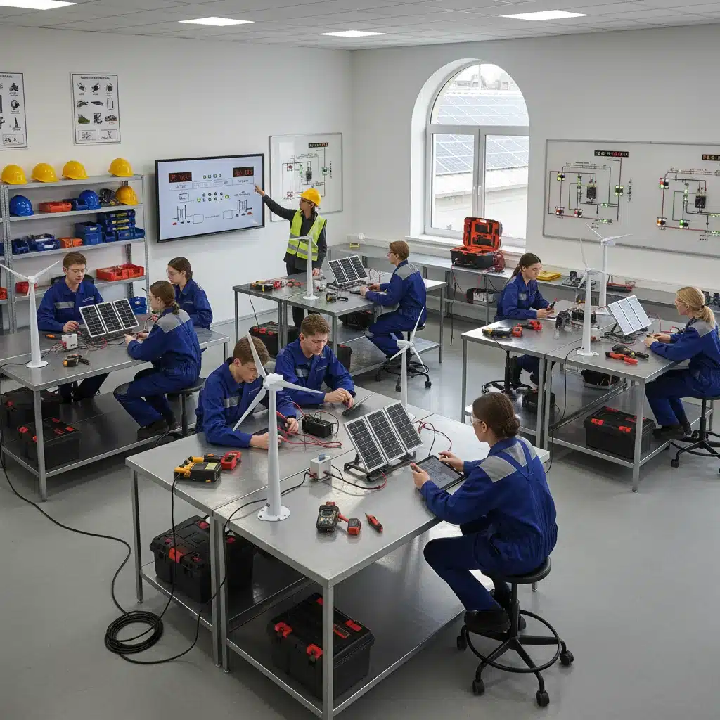Students engaged in hands-on renewable energy vocational training.