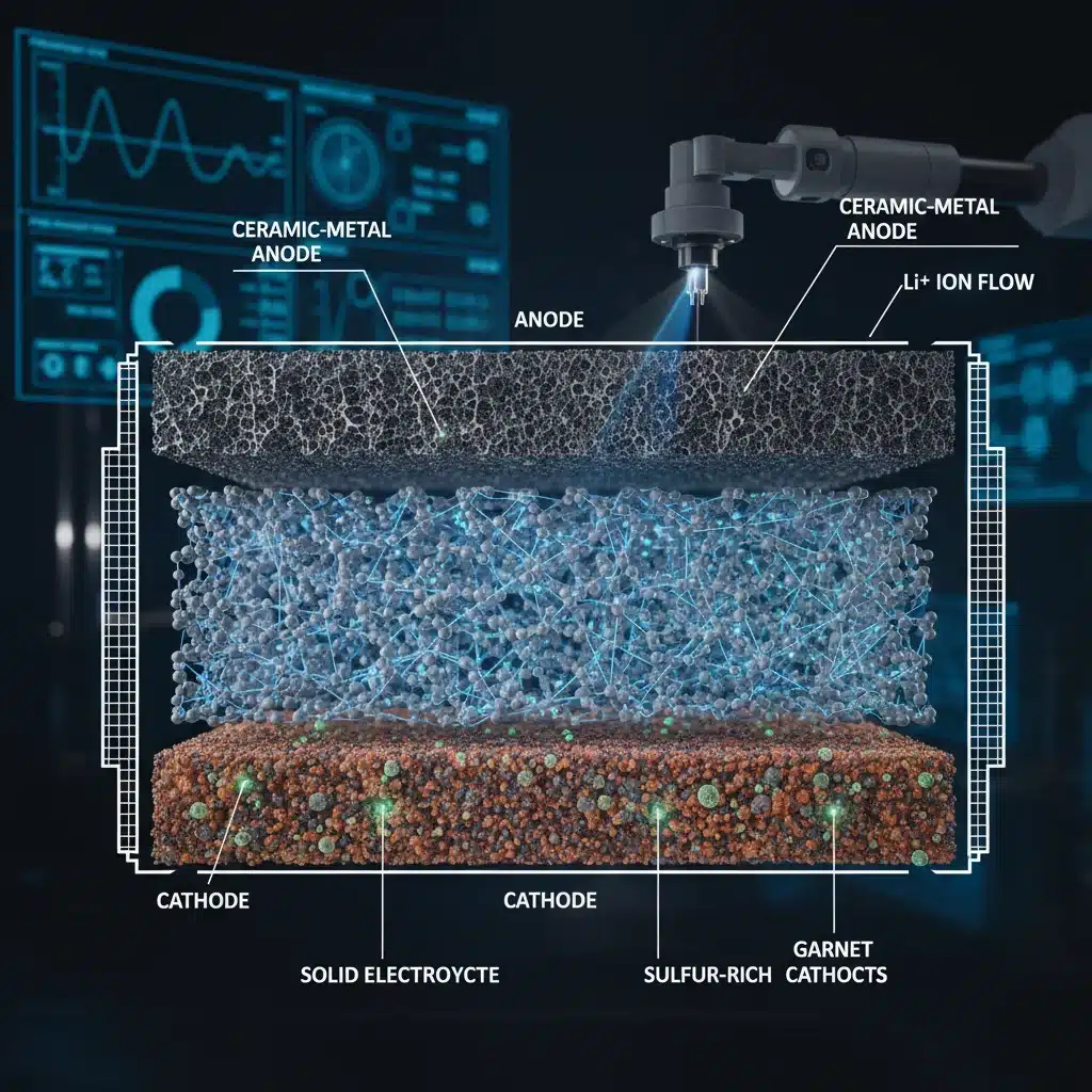 Internal structure of a solid-state battery showing solid electrolyte