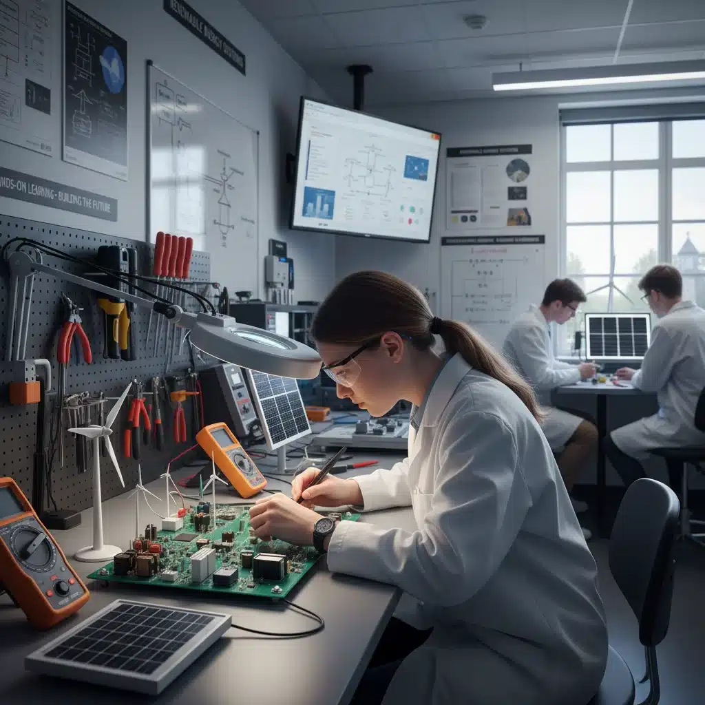 Student in vocational training for clean energy skills