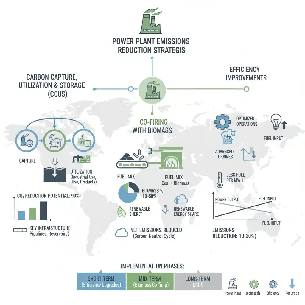 Infographic showing emissions reduction technologies for power plants