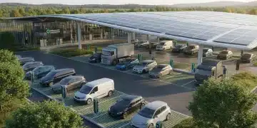 Electric vehicle fleet charging at a modern, sustainable depot