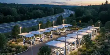 Modern electric vehicle charging station on a highway, symbolizing new USDOT funded corridors.