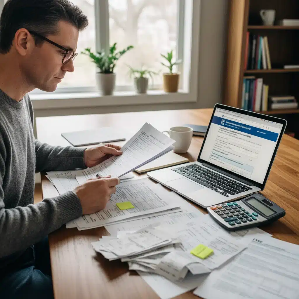 Homeowner reviewing tax documents for clean energy tax credit claims