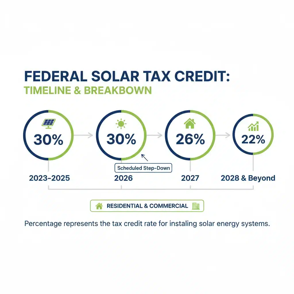 Infographic showing solar tax credit percentages over time